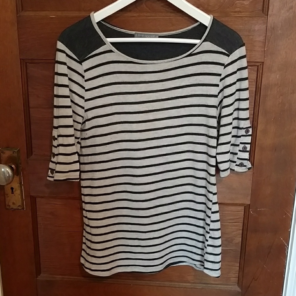 Striped cotton 3/4-length T-shirt